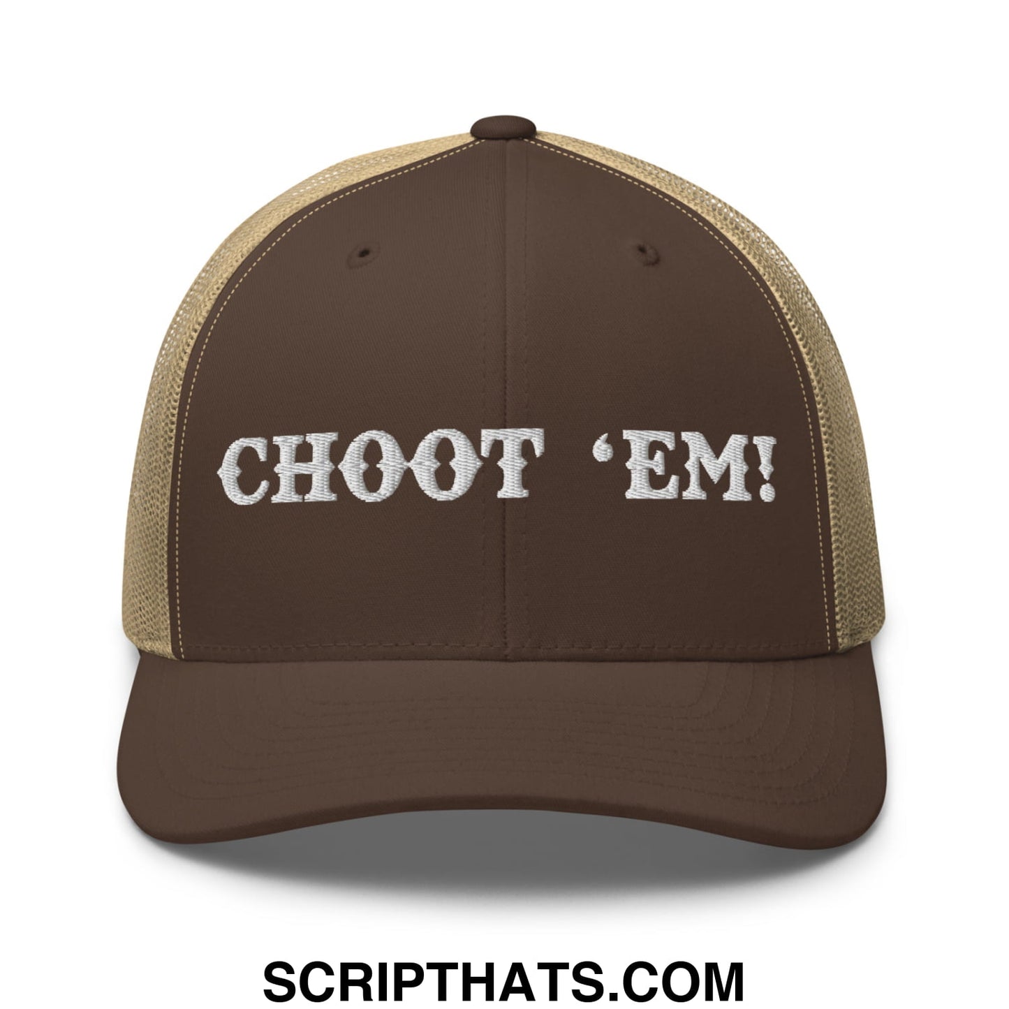 Choot 'em! Embroidered Mesh Trucker Hat Brown Khaki