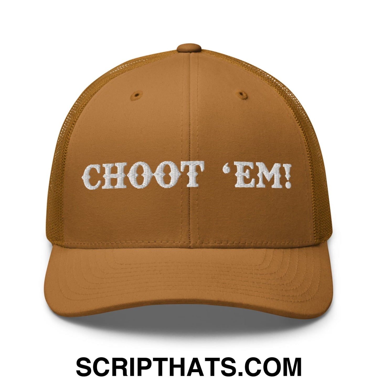 Choot 'em! Embroidered Mesh Trucker Hat Caramel