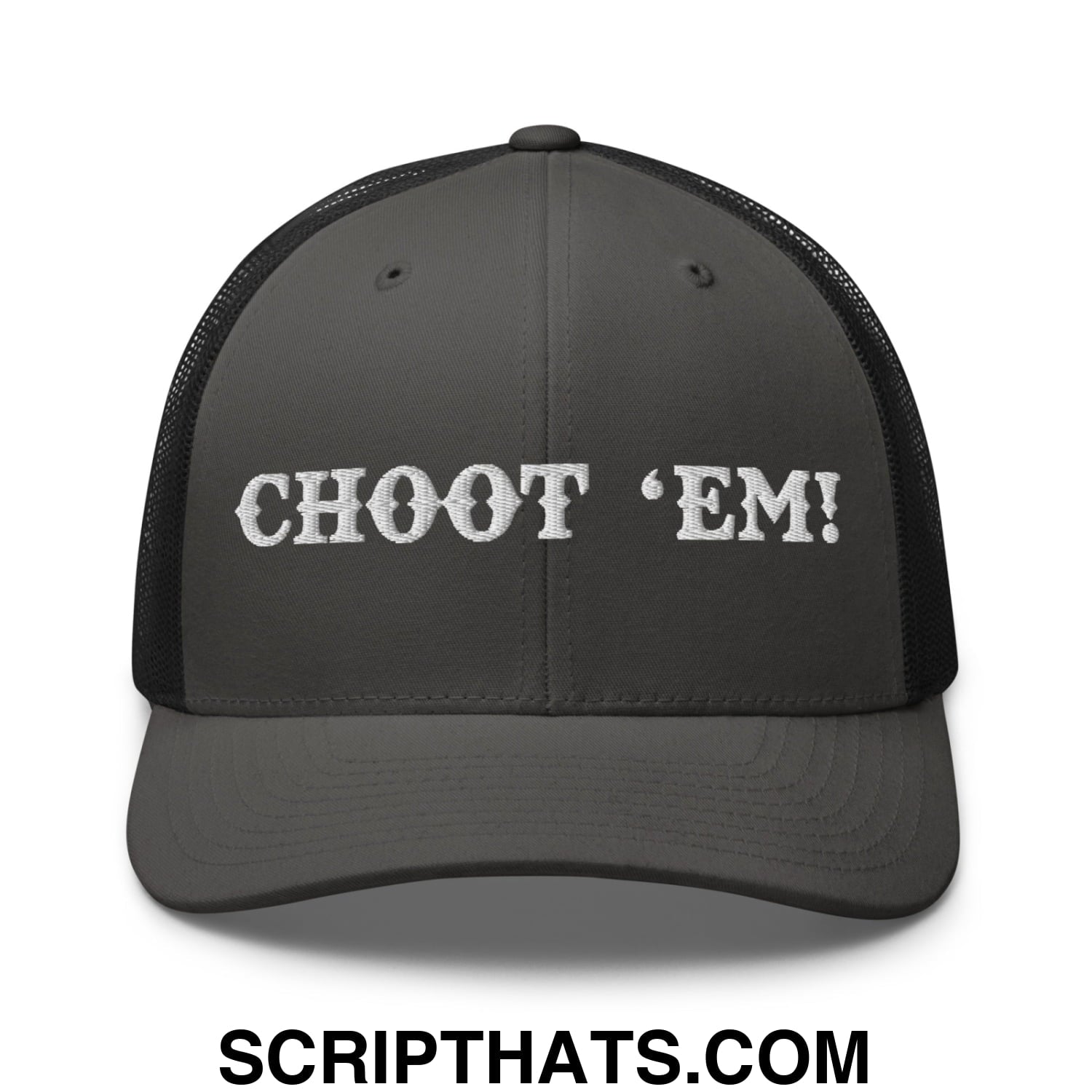 Choot 'em! Embroidered Mesh Trucker Hat Charcoal Black