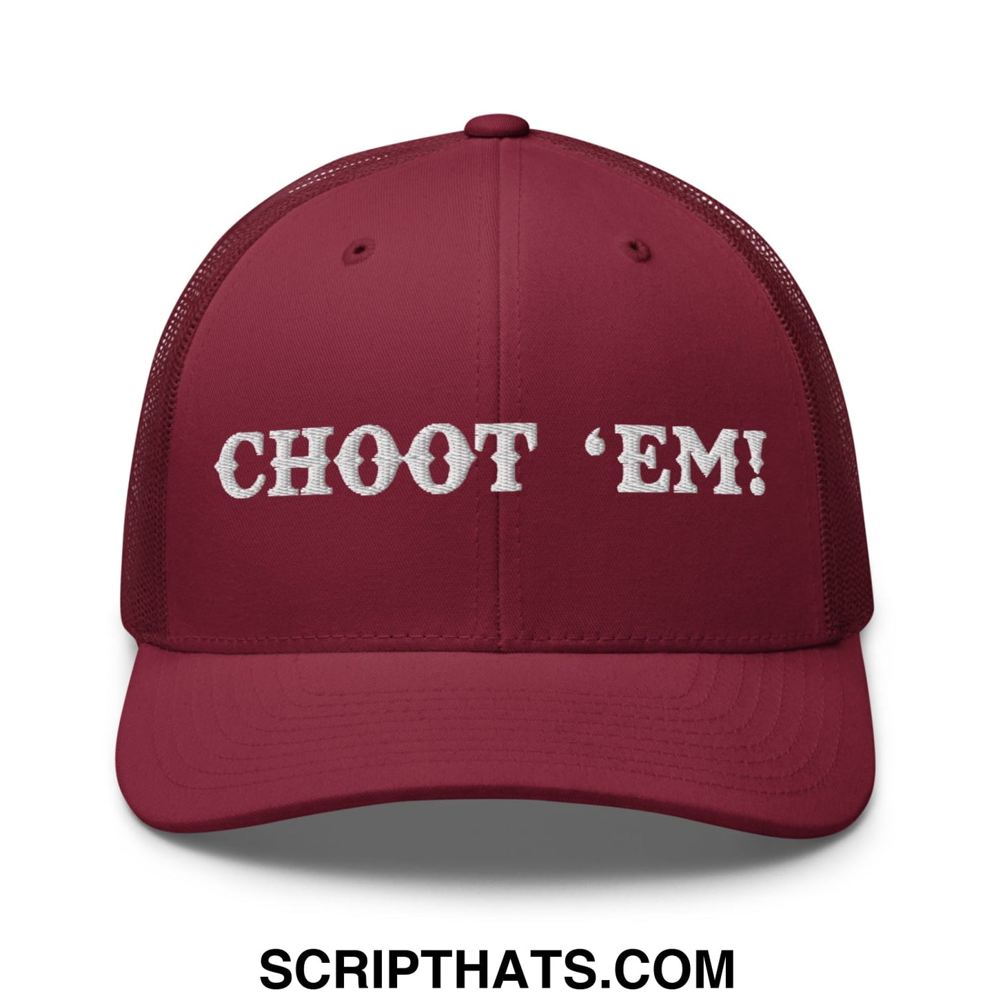 Choot 'em! Embroidered Mesh Trucker Hat Cranberry