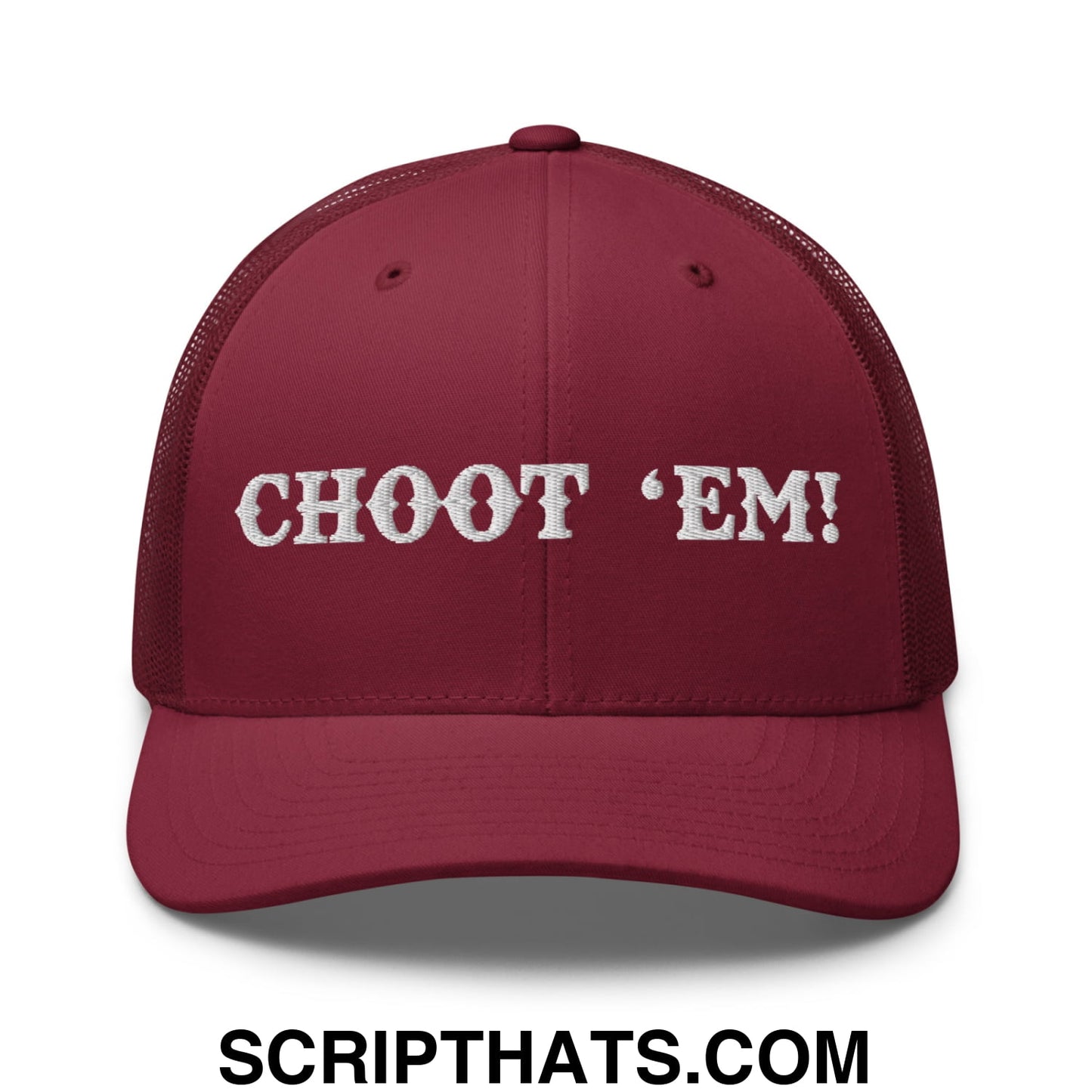 Choot 'em! Embroidered Mesh Trucker Hat Cranberry