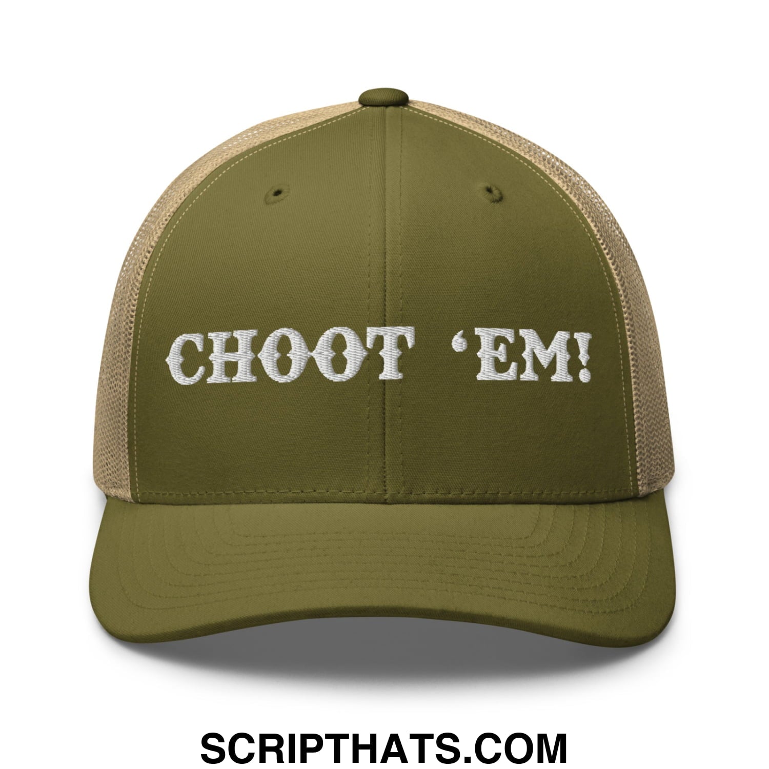 Choot 'em! Embroidered Mesh Trucker Hat Moss Khaki