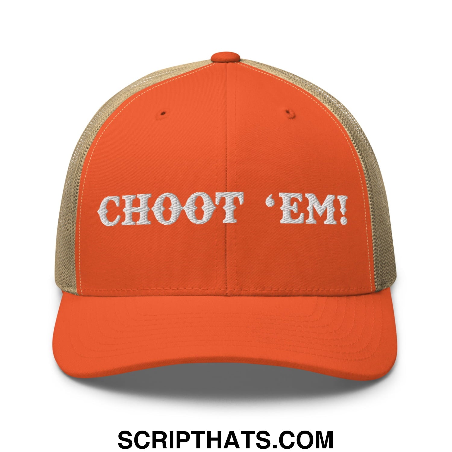 Choot 'em! Embroidered Mesh Trucker Hat Rustic Orange Khaki