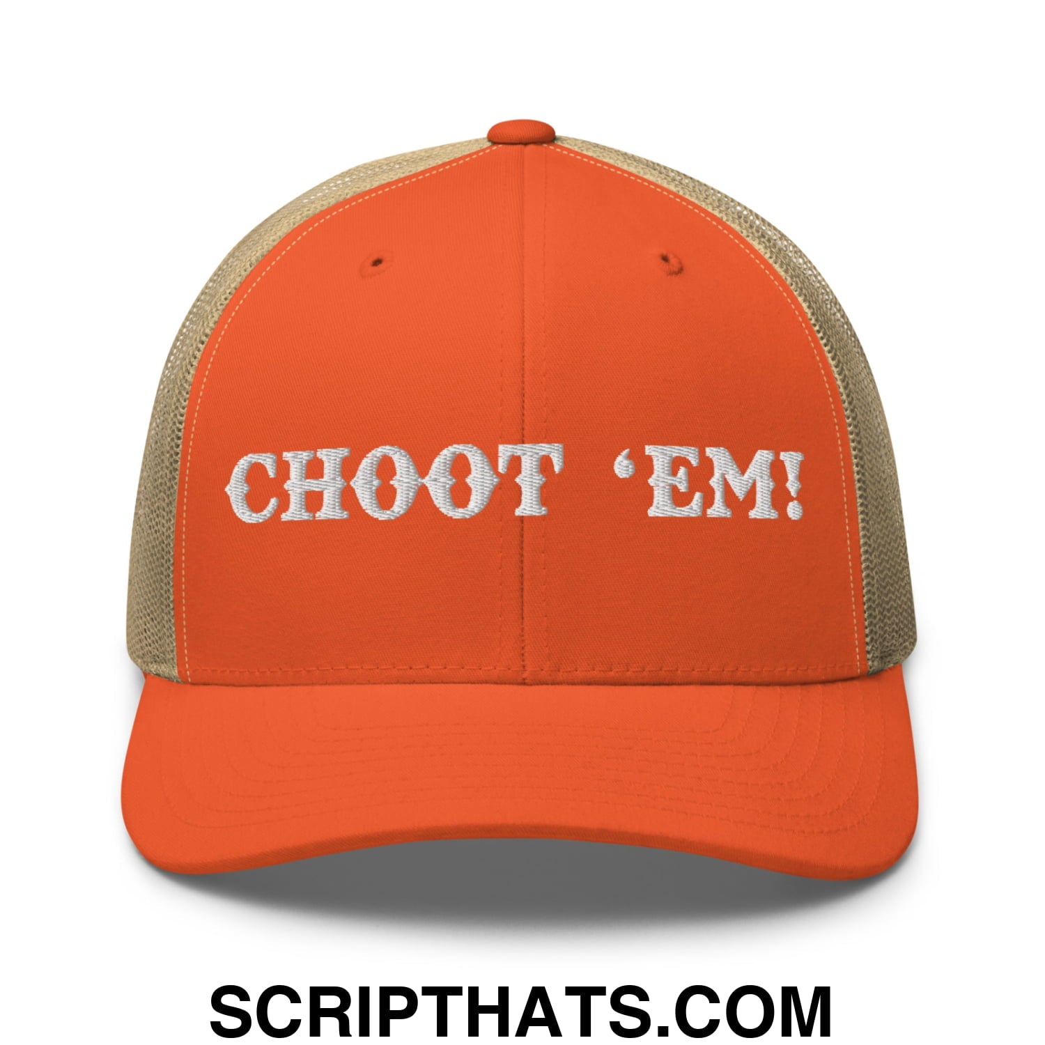 Choot 'em! Embroidered Mesh Trucker Hat Rustic Orange Khaki