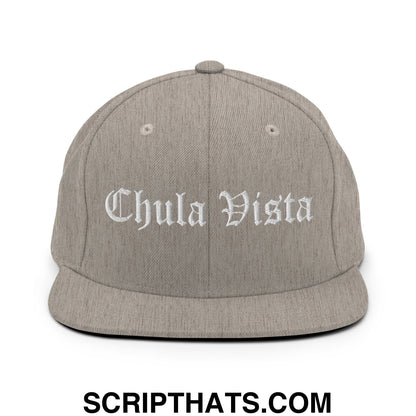 Chula Vista Old English Embroidered Flat Bill Brim Snapback Hat Heather Grey