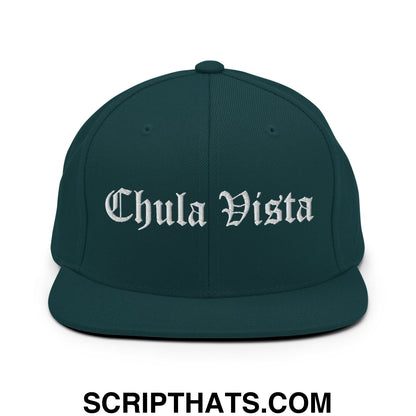Chula Vista Old English Embroidered Flat Bill Brim Snapback Hat Spruce