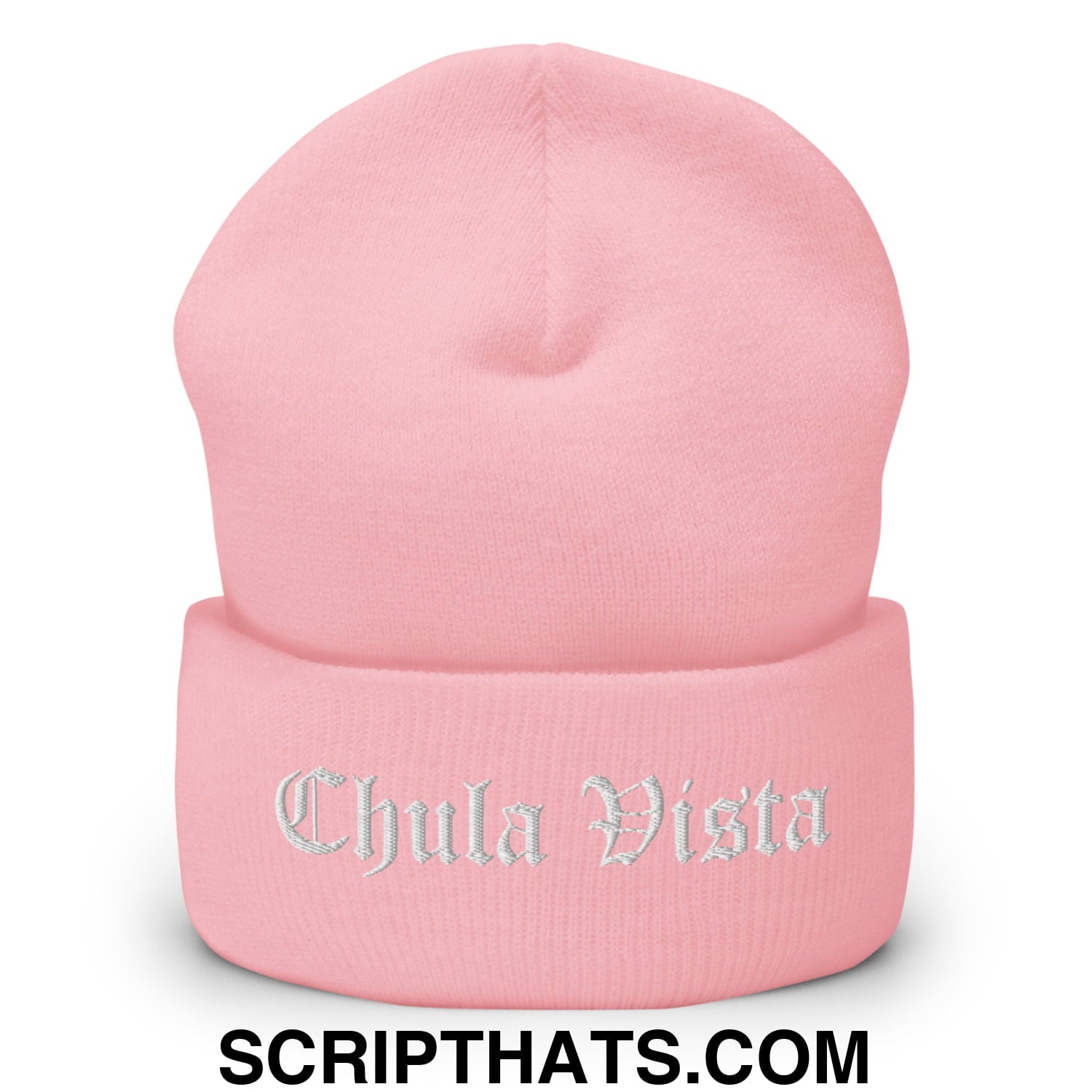 Chula Vista Old English Embroidered Knit Cuffed Beanie Baby Pink