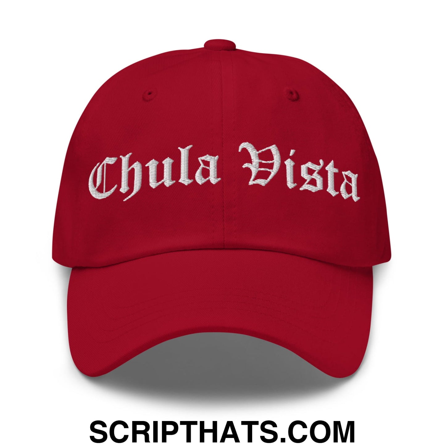 Chula Vista Old English Embroidered Unstructured Dad Hat Cranberry