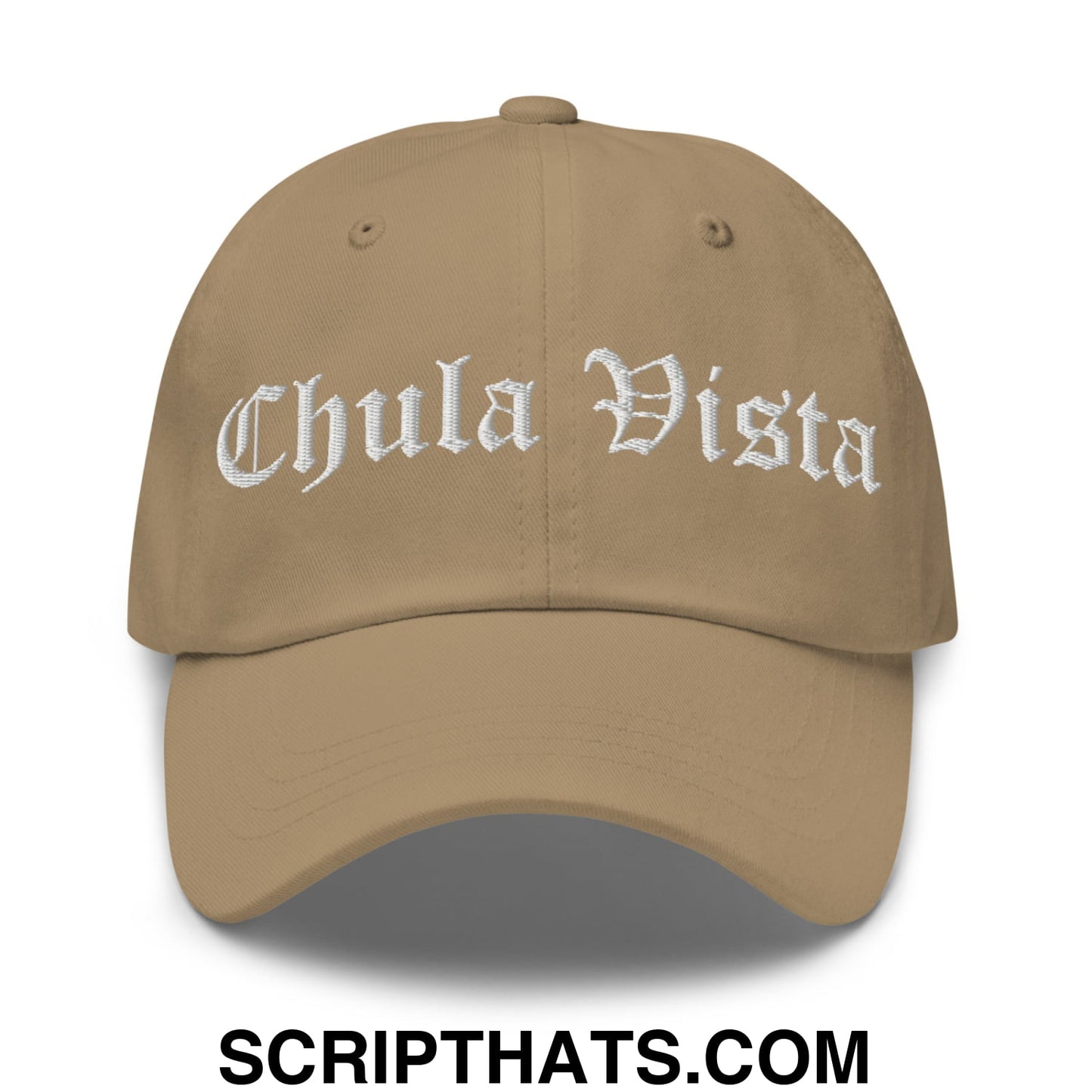 Chula Vista Old English Embroidered Unstructured Dad Hat Khaki