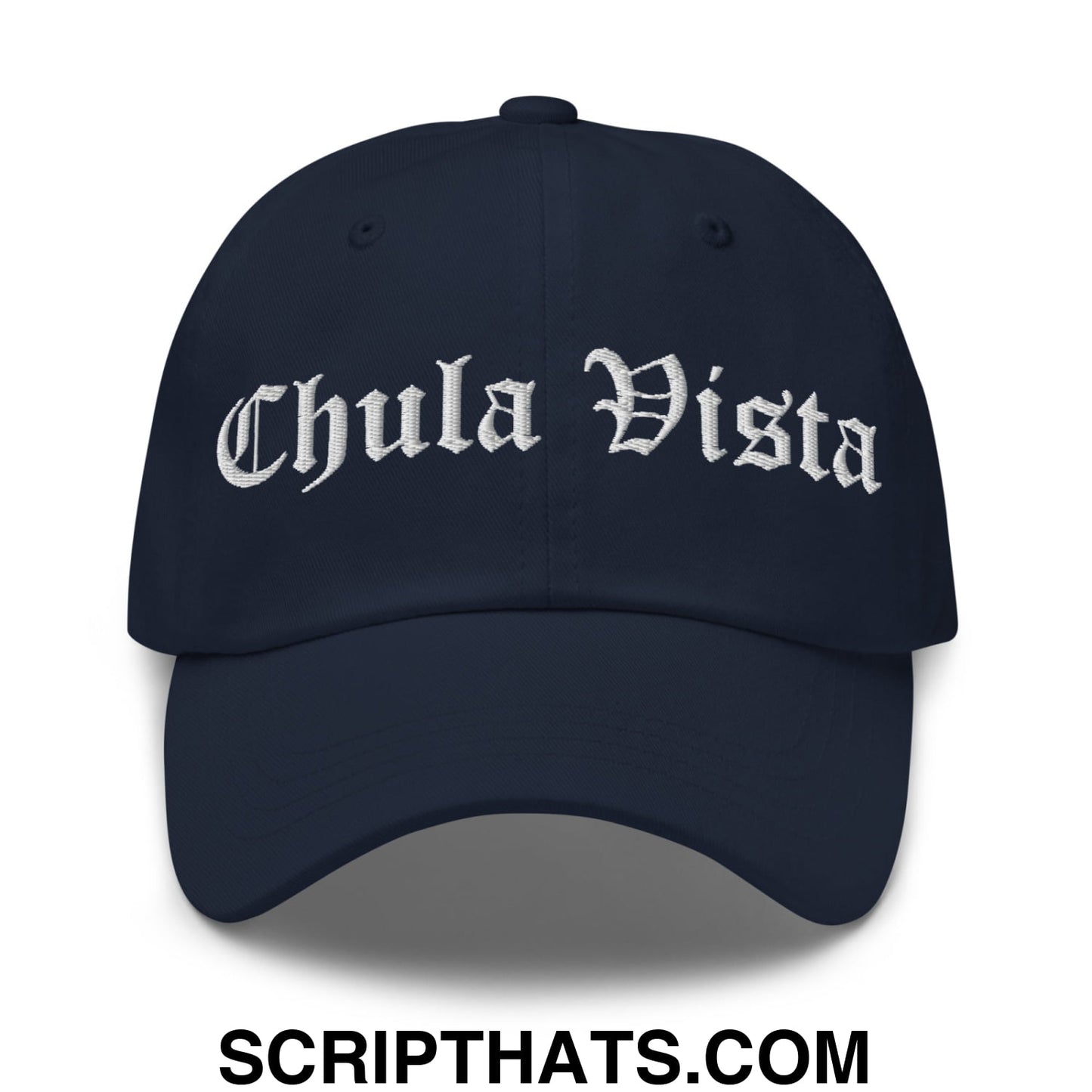 Chula Vista Old English Embroidered Unstructured Dad Hat Navy