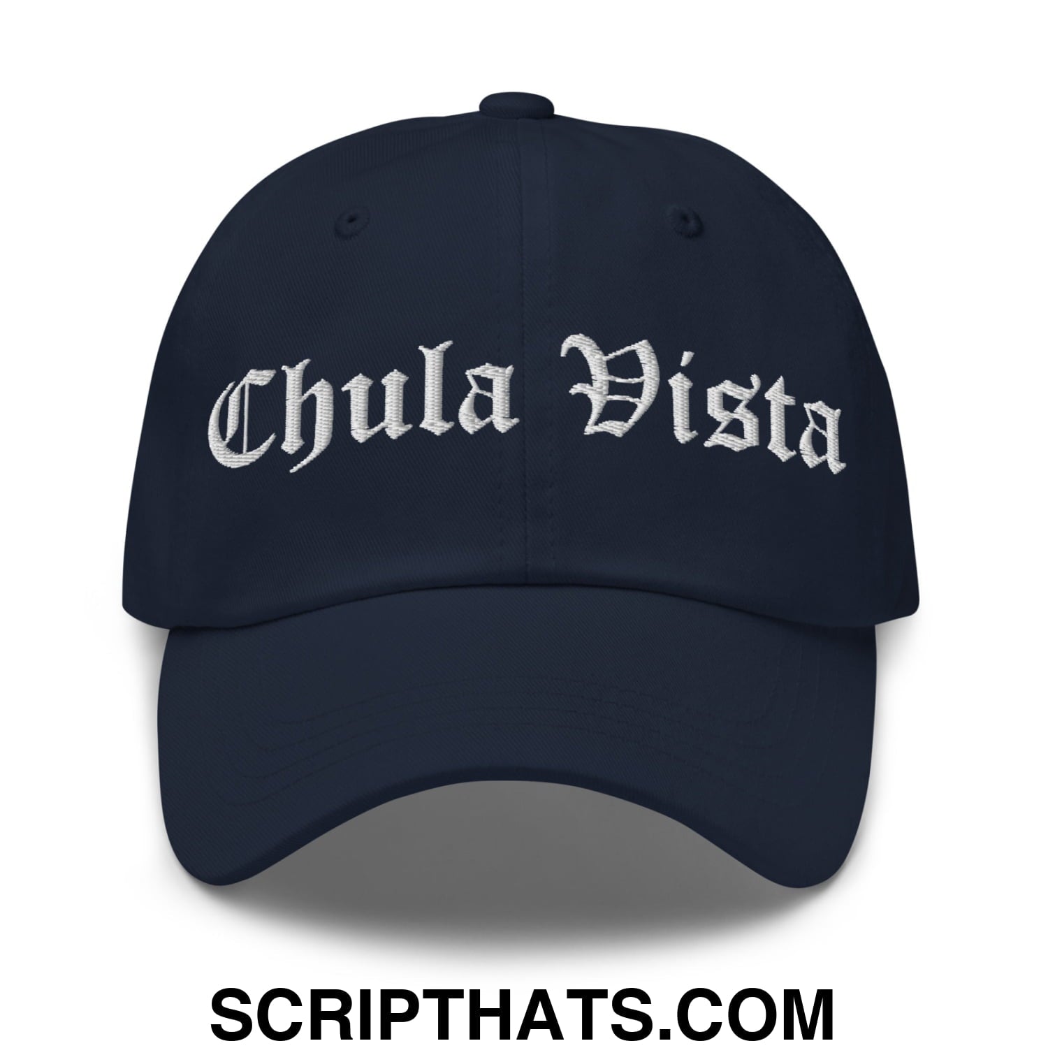 Chula Vista Old English Embroidered Unstructured Dad Hat Navy