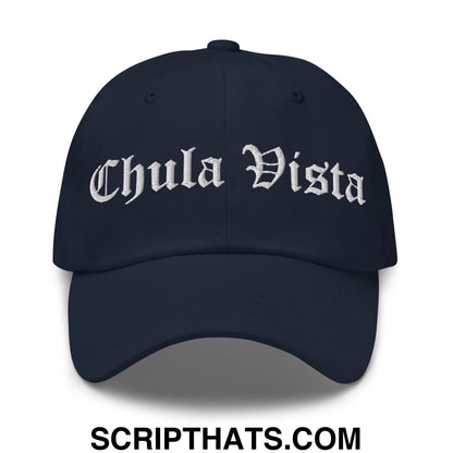 Chula Vista Old English Embroidered Unstructured Dad Hat Navy