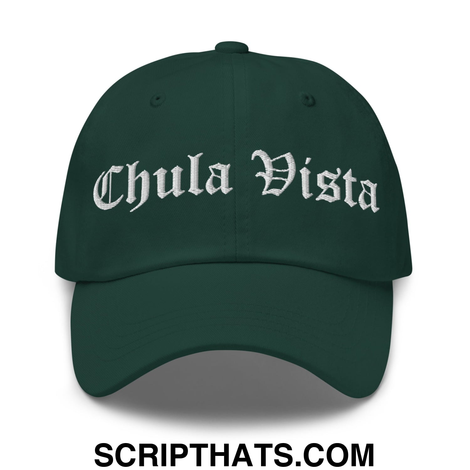 Chula Vista Old English Embroidered Unstructured Dad Hat Spruce