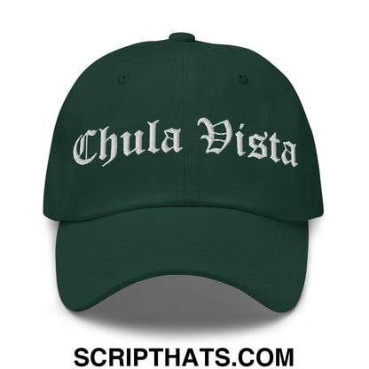 Chula Vista Old English Embroidered Unstructured Dad Hat Spruce