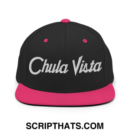 Chula Vista Script Snapback Hat Black Neon Pink