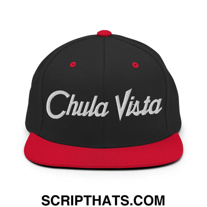 Chula Vista Script Snapback Hat Black Red