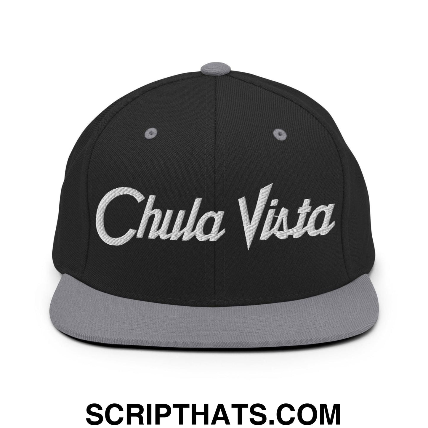 Chula Vista Script Snapback Hat Black Silver