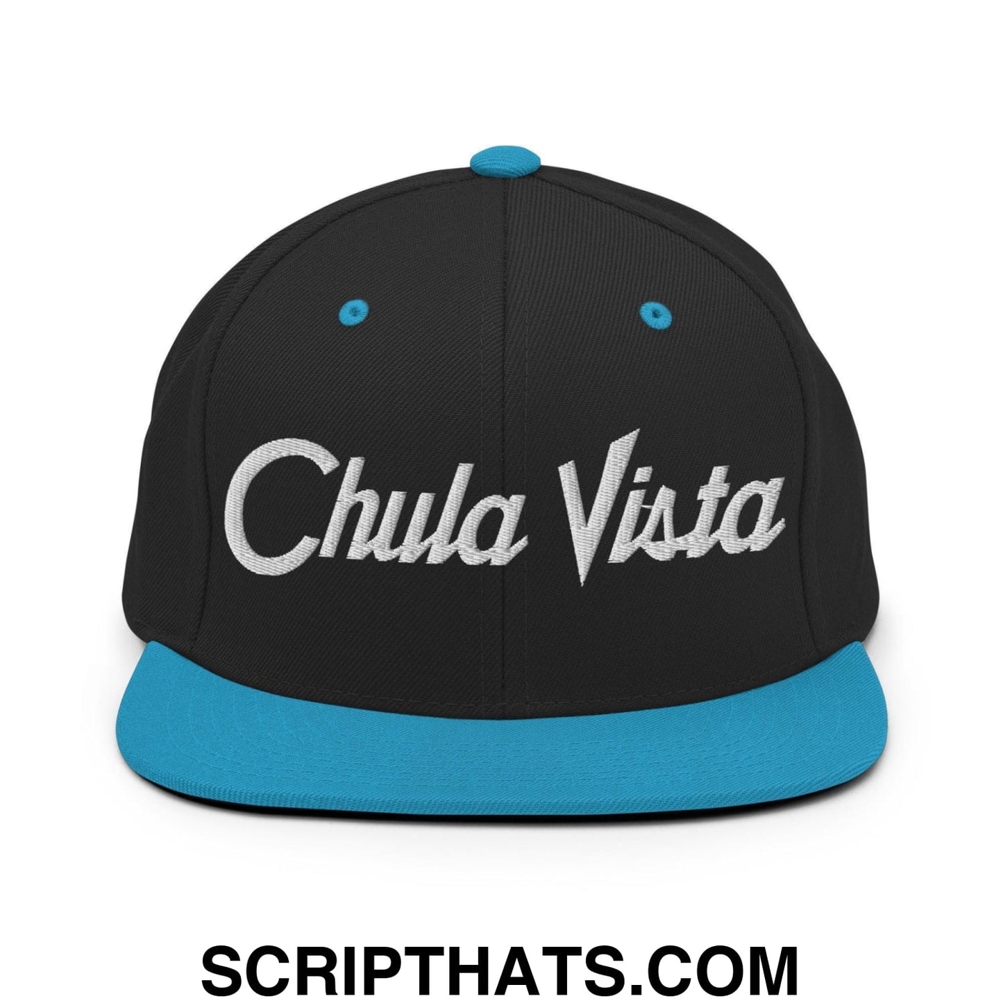 Chula Vista Script Snapback Hat Black Teal