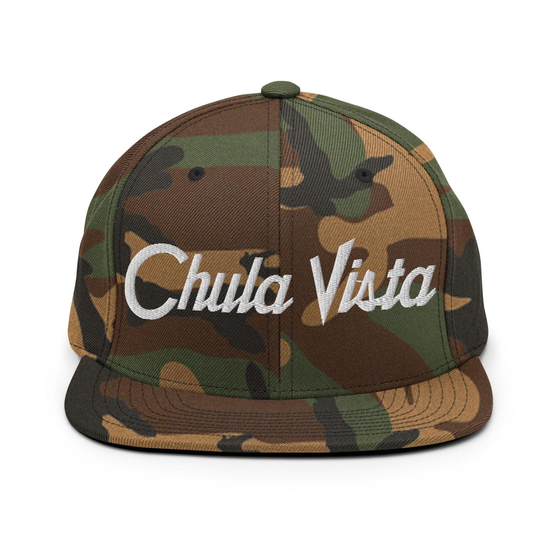 Chula Vista Script Snapback Hat Green Camo