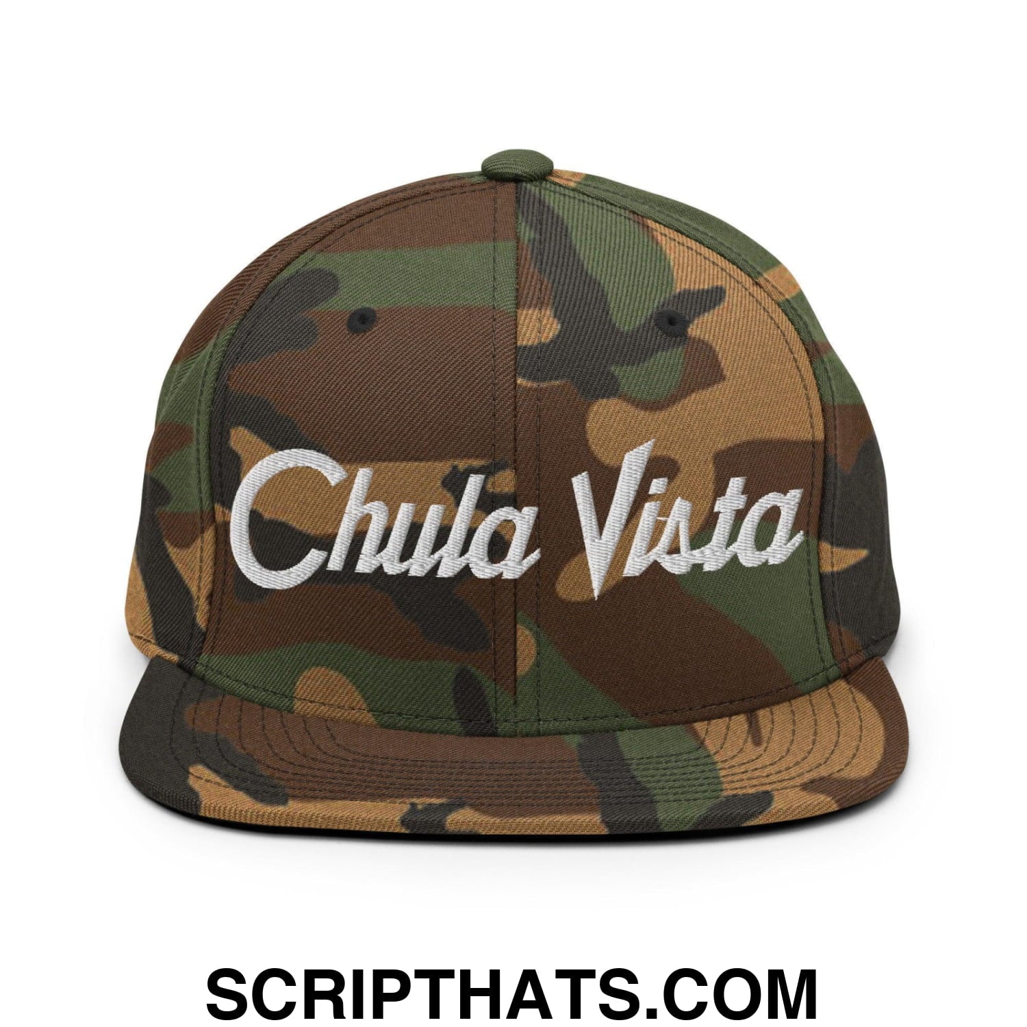 Chula Vista Script Snapback Hat Green Camo