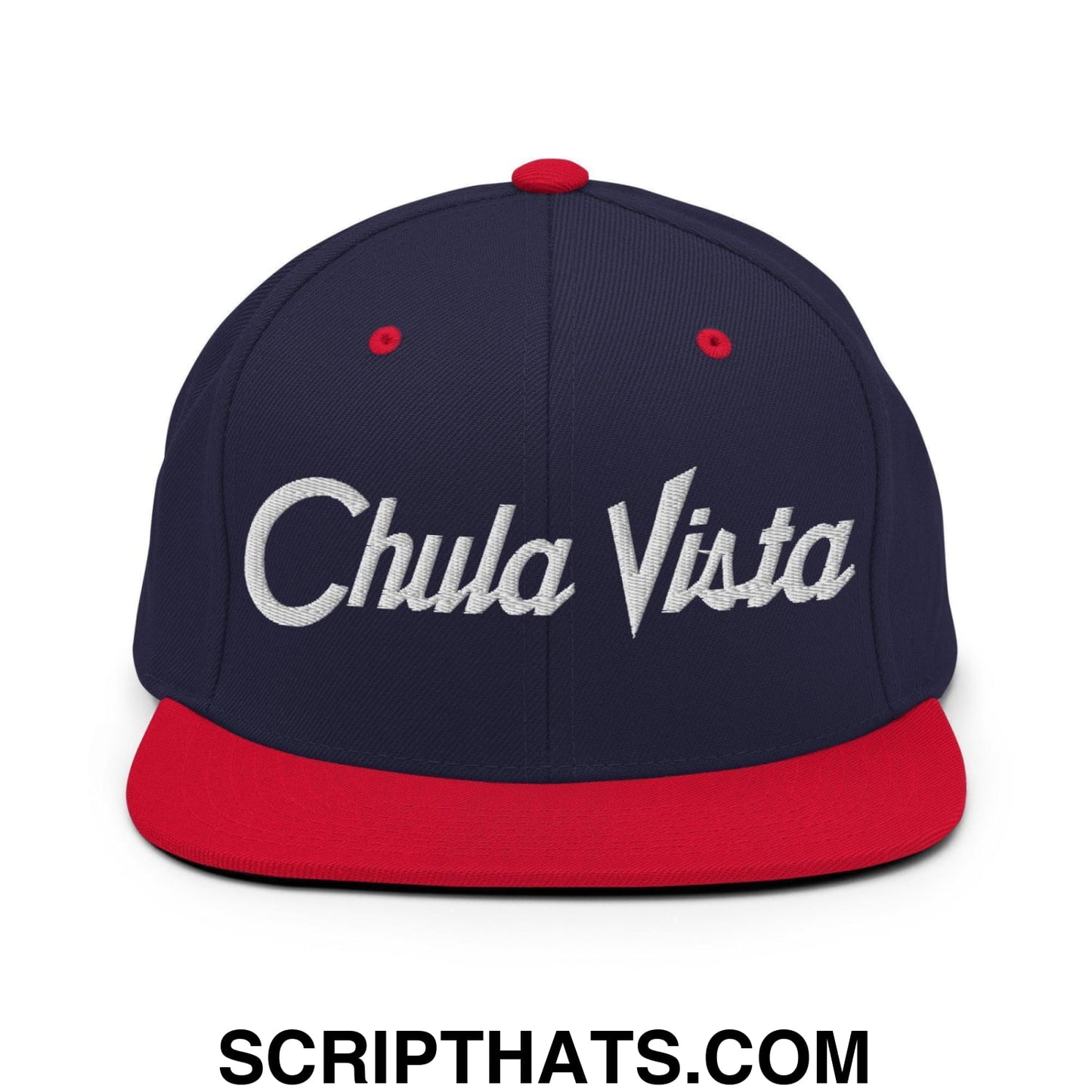 Chula Vista Script Snapback Hat Navy Red