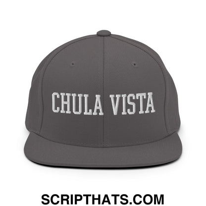 Chula Vista Varsity College Block Embroidered Flat Bill Brim Snapback Hat Dark Grey