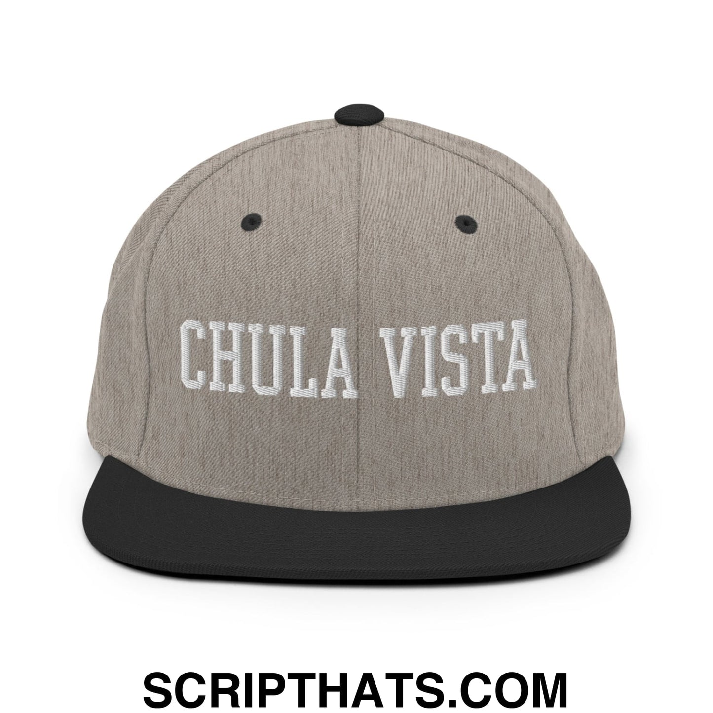 Chula Vista Varsity College Block Embroidered Flat Bill Brim Snapback Hat Heather Black