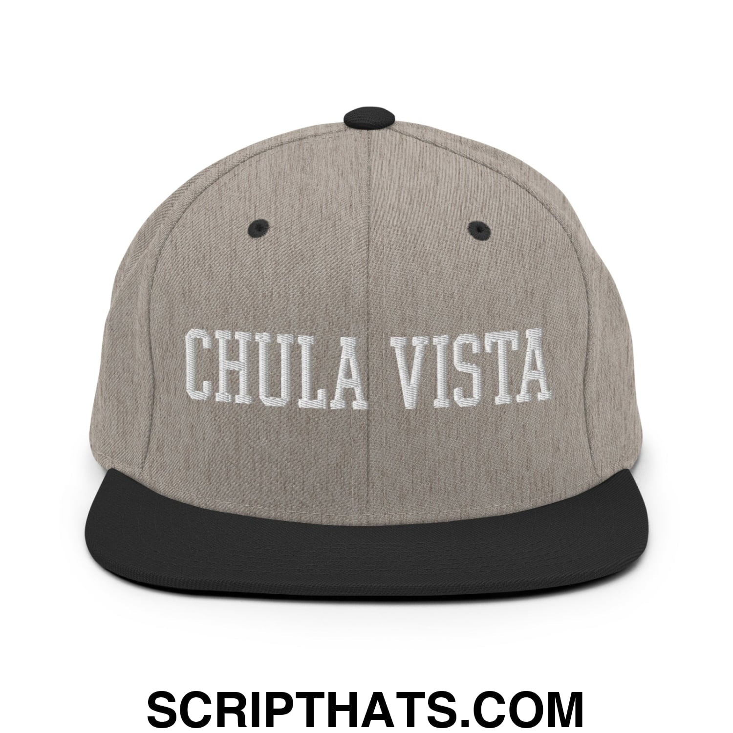 Chula Vista Varsity College Block Embroidered Flat Bill Brim Snapback Hat Heather Black