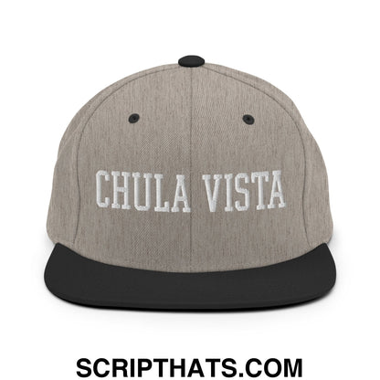 Chula Vista Varsity College Block Embroidered Flat Bill Brim Snapback Hat Heather Black