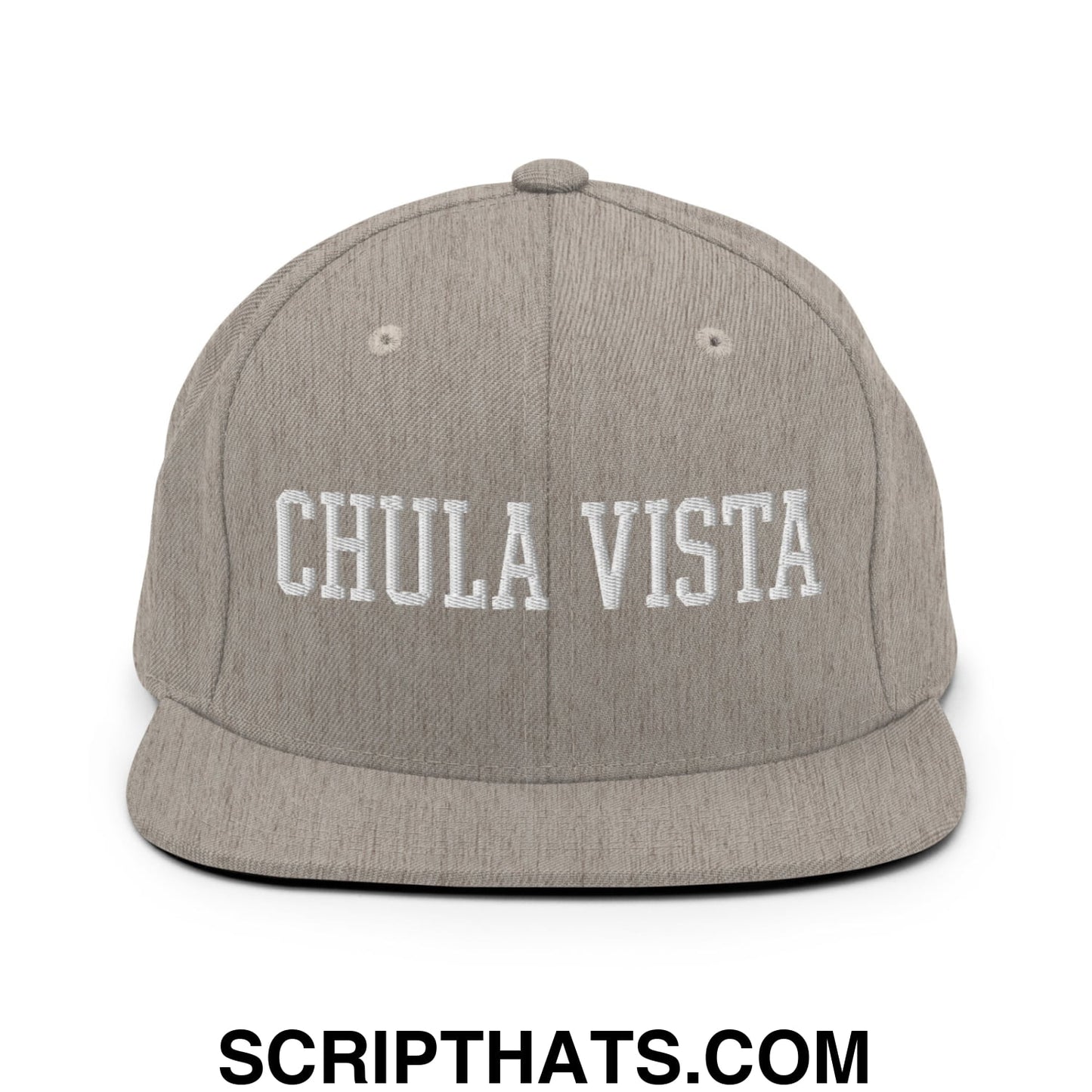 Chula Vista Varsity College Block Embroidered Flat Bill Brim Snapback Hat Heather Grey