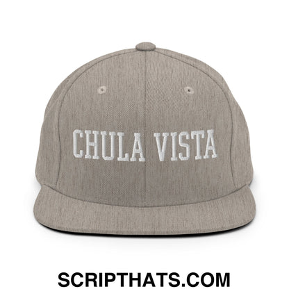 Chula Vista Varsity College Block Embroidered Flat Bill Brim Snapback Hat Heather Grey