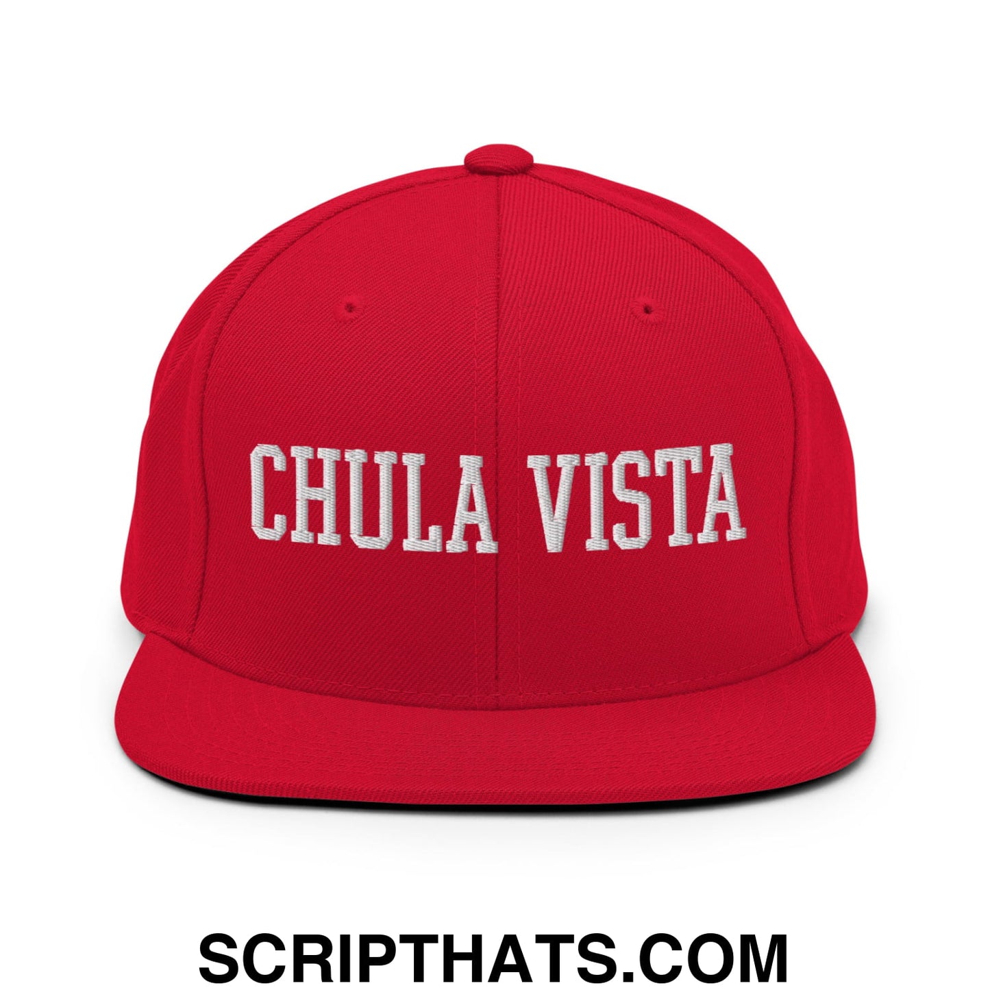 Chula Vista Varsity College Block Embroidered Flat Bill Brim Snapback Hat Red