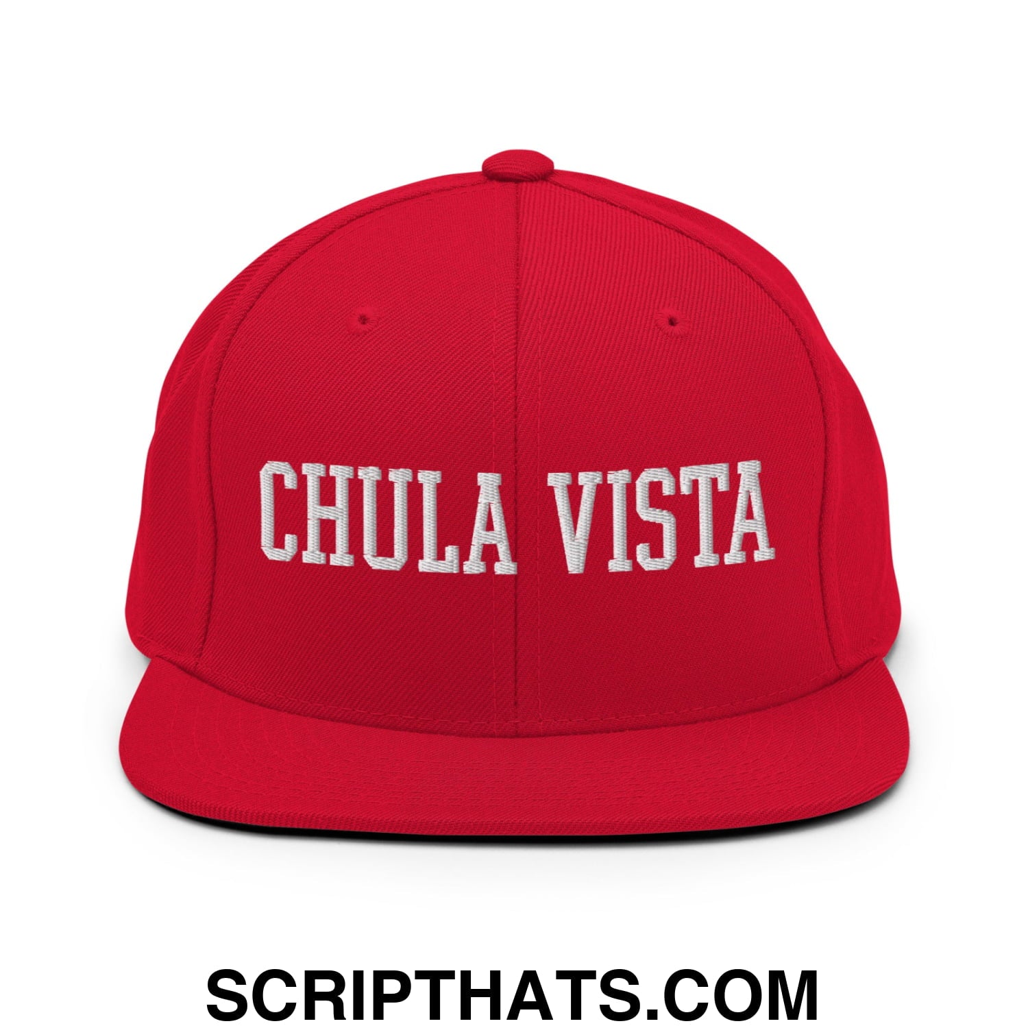 Chula Vista Varsity College Block Embroidered Flat Bill Brim Snapback Hat Red