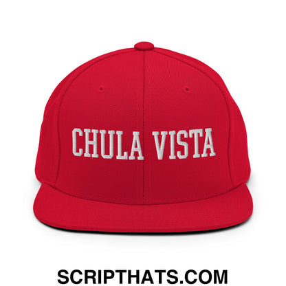 Chula Vista Varsity College Block Embroidered Flat Bill Brim Snapback Hat Red