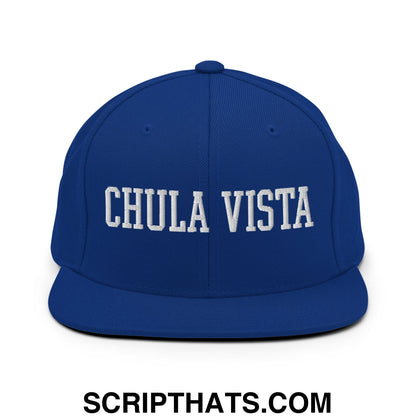 Chula Vista Varsity College Block Embroidered Flat Bill Brim Snapback Hat Royal Blue