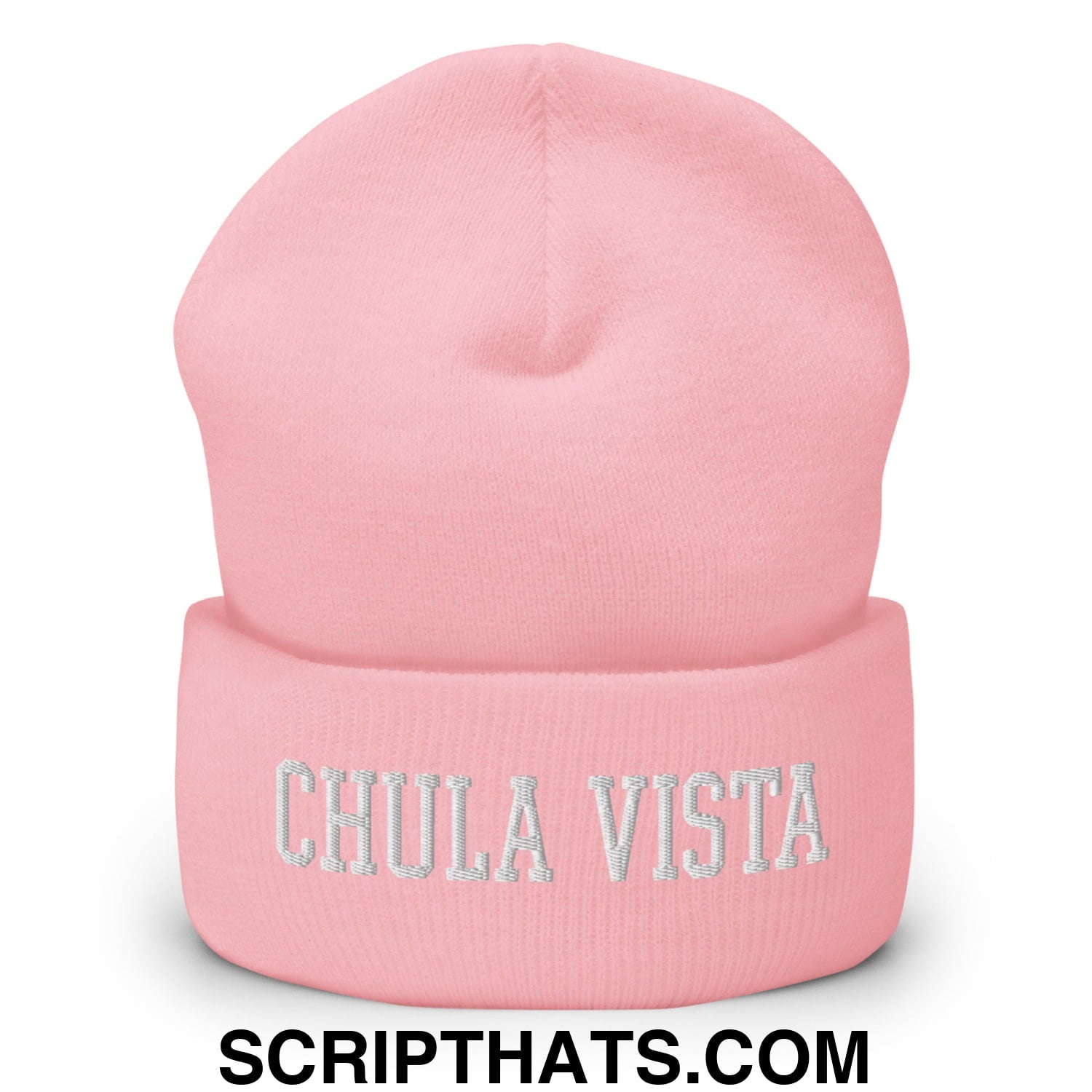 Chula Vista Varsity College Block Embroidered Knit Cuffed Beanie Baby Pink