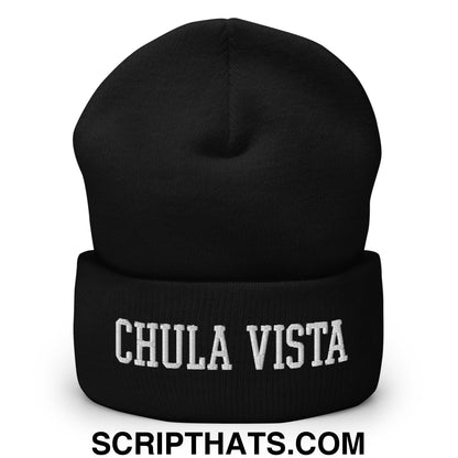 Chula Vista Varsity College Block Embroidered Knit Cuffed Beanie Black