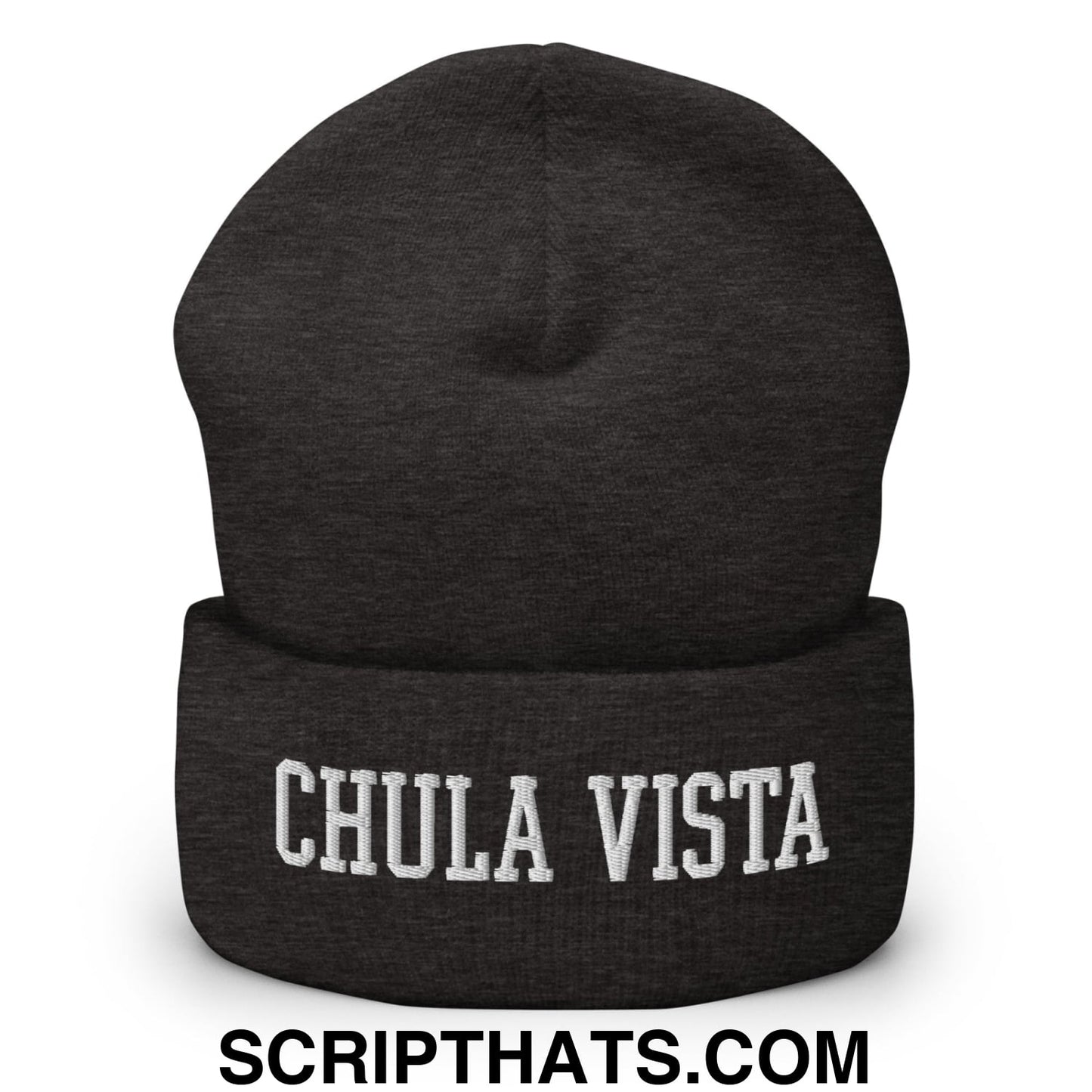Chula Vista Varsity College Block Embroidered Knit Cuffed Beanie Dark Grey