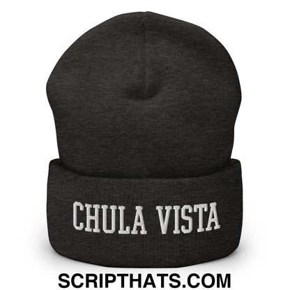 Chula Vista Varsity College Block Embroidered Knit Cuffed Beanie Dark Grey
