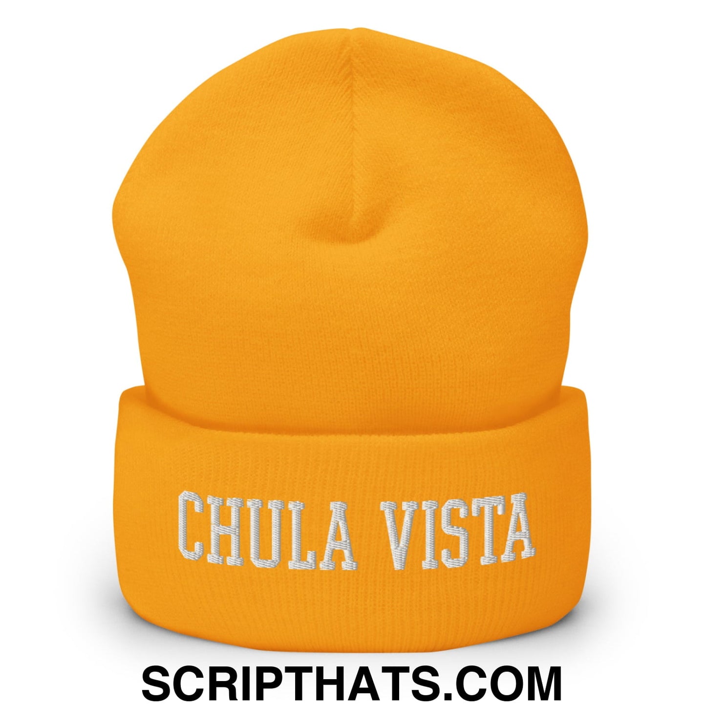 Chula Vista Varsity College Block Embroidered Knit Cuffed Beanie Gold