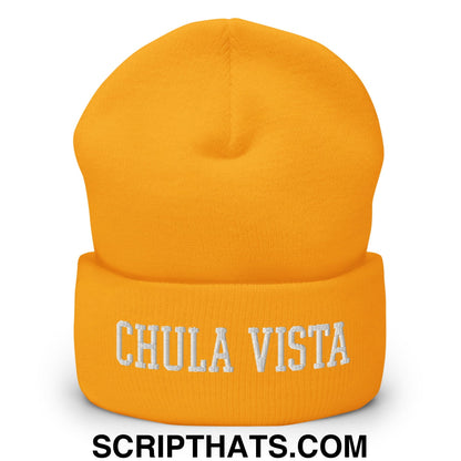 Chula Vista Varsity College Block Embroidered Knit Cuffed Beanie Gold