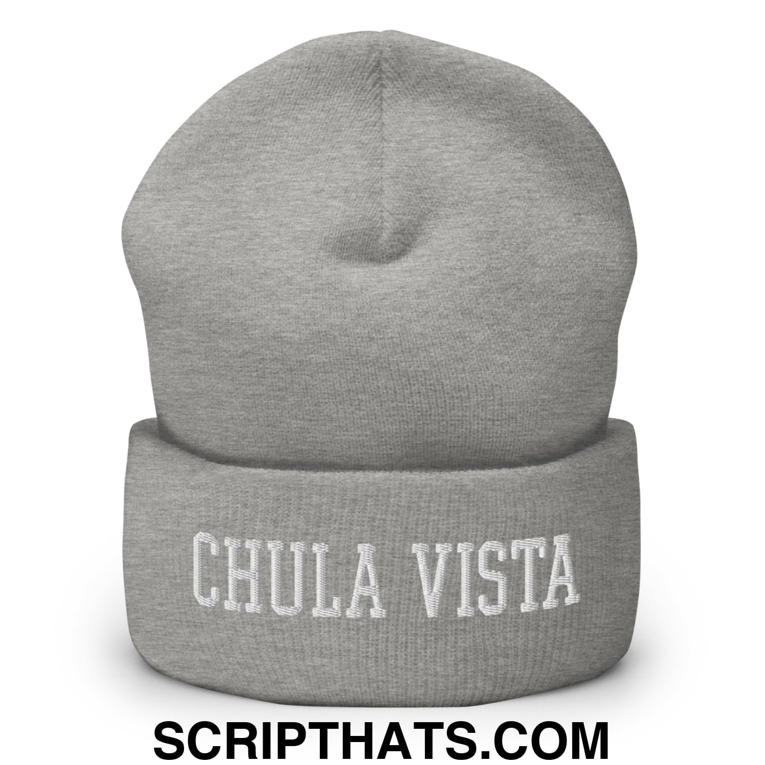 Chula Vista Varsity College Block Embroidered Knit Cuffed Beanie Heather Grey