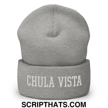 Chula Vista Varsity College Block Embroidered Knit Cuffed Beanie Heather Grey