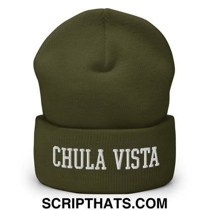 Chula Vista Varsity College Block Embroidered Knit Cuffed Beanie Olive