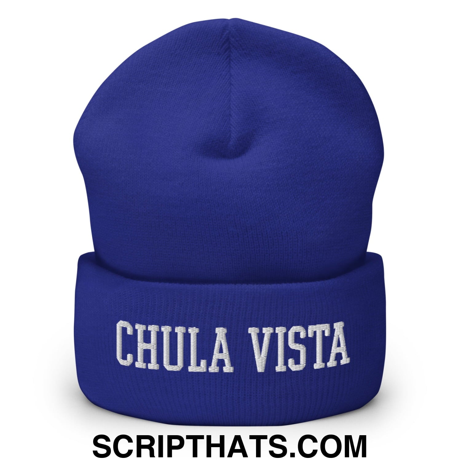 Chula Vista Varsity College Block Embroidered Knit Cuffed Beanie Royal