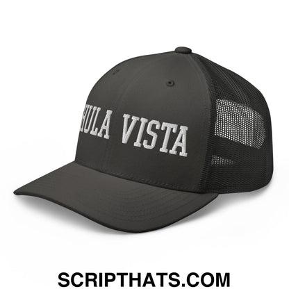 Chula Vista Varsity College Block Embroidered Mesh Trucker Hat Charcoal