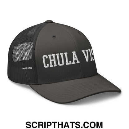 Chula Vista Varsity College Block Embroidered Mesh Trucker Hat Charcoal