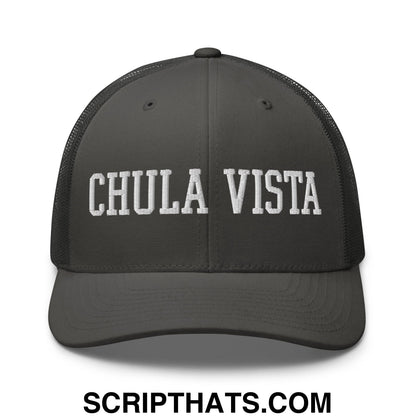 Chula Vista Varsity College Block Embroidered Mesh Trucker Hat Charcoal