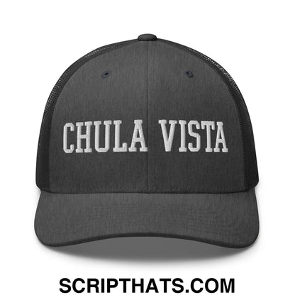 Chula Vista Varsity College Block Embroidered Mesh Trucker Hat Dark Heather Gray
