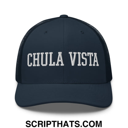 Chula Vista Varsity College Block Embroidered Mesh Trucker Hat Navy